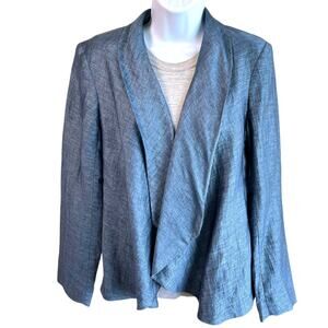 J’Envie Womens Linen Blend Lame Open Blazer Jacket Blue Size Medium Event Career